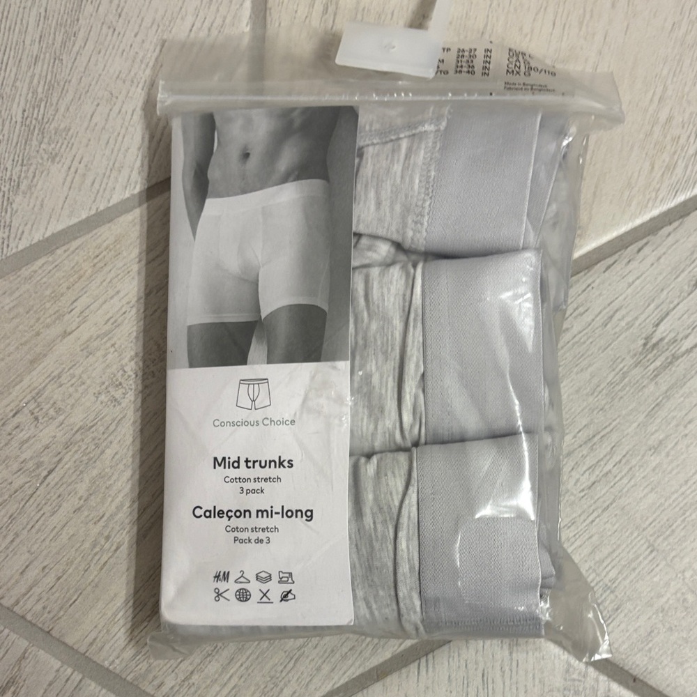 H&M Light Gray Boxer Briefs 3-Pack NWT mid trunks men’s